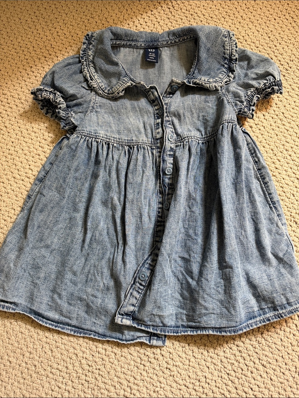 GAP Light Wash Denim Button-Front Girls' Dress with Ruffled Collar